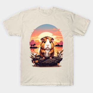 cute guinea pig with sunset T-Shirt